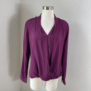NEW White House Black Market‎ Womens 10 Purple Long Sleeve Surplice Shirt Blouse